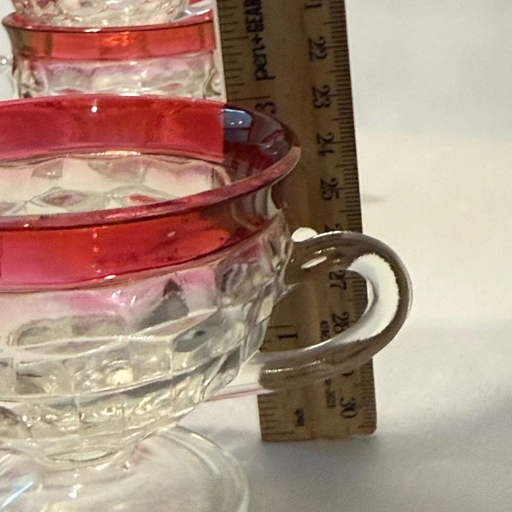 Set Of 8 Tiffin Kings Crown Thumbprint Cranberry Flash Sherbet Dessert Glass